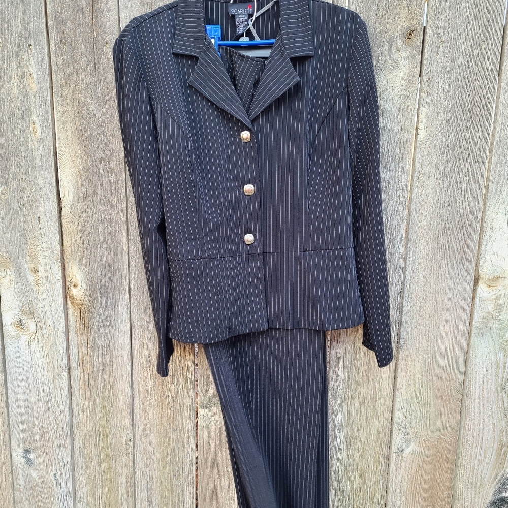 Pinstripe suit with 3 pieces, jacket, skirt, and pants